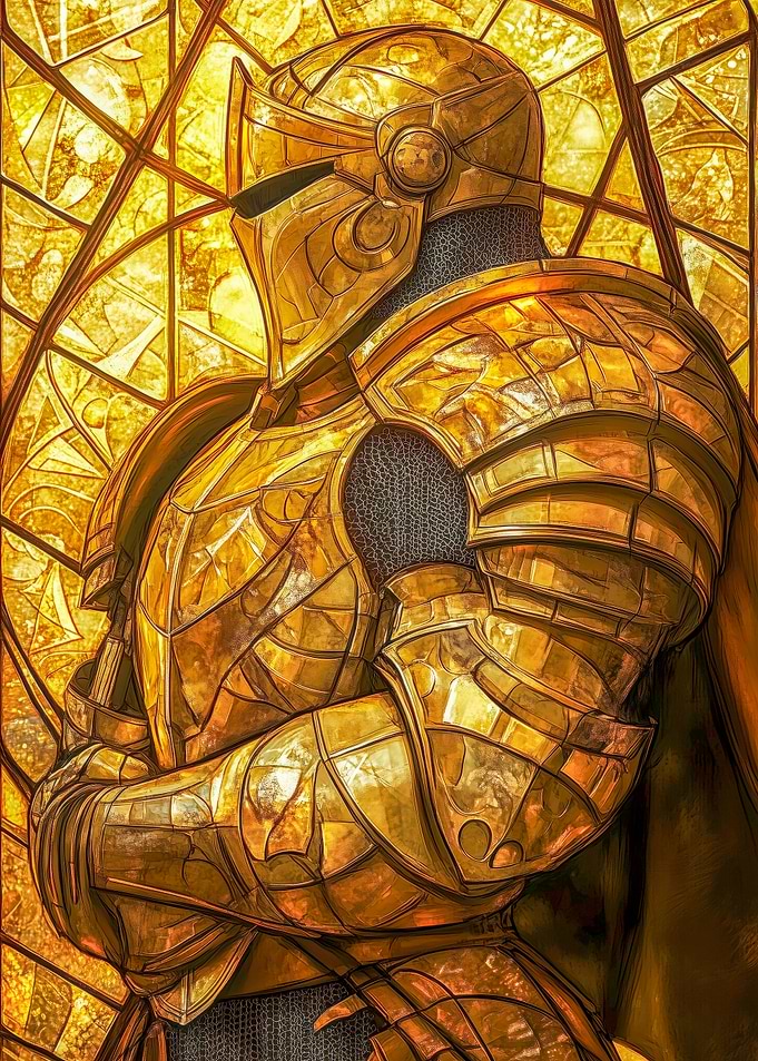 Golden Knight in Stained Glass Style
