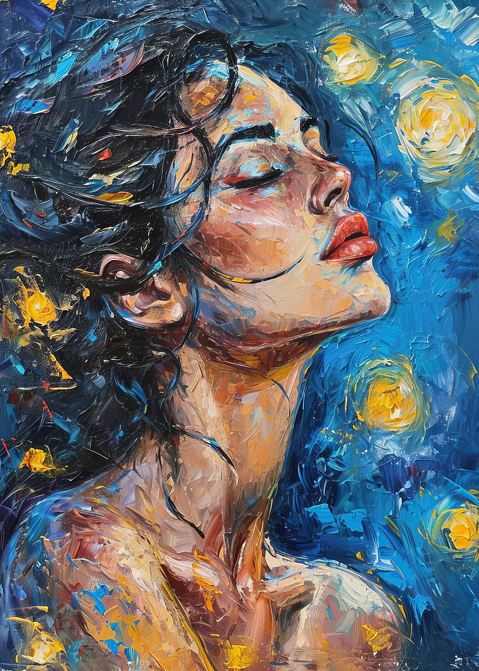 Woman in Blue and Yellow Painting