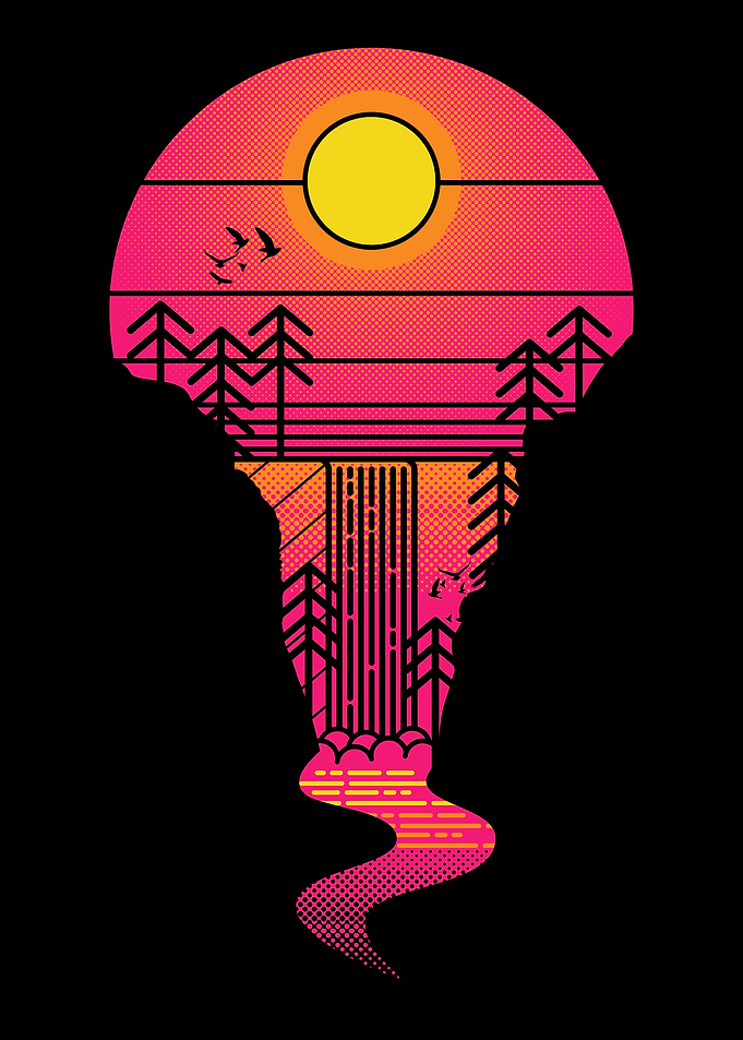 Retro Sunset Landscape Illustration