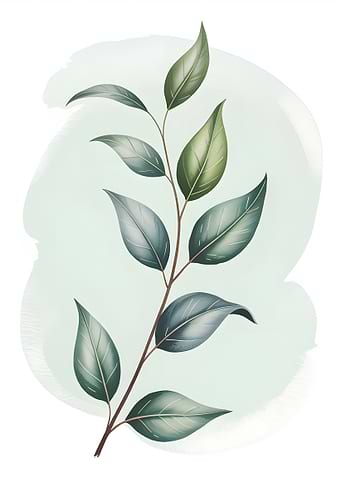 Watercolor Green Leaves Branch Illustration
