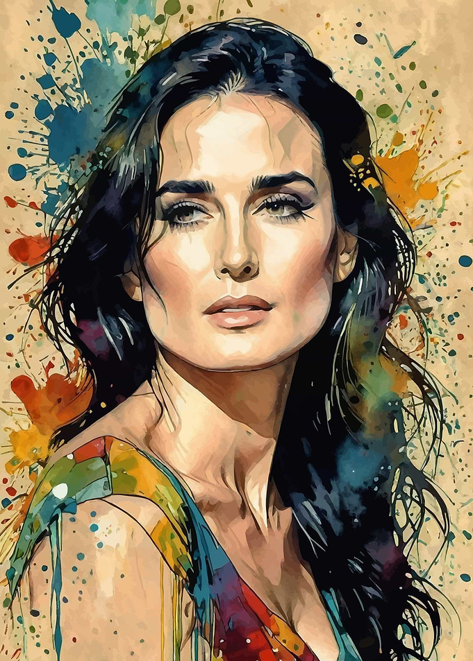 Demi Moore Watercolor Portrait