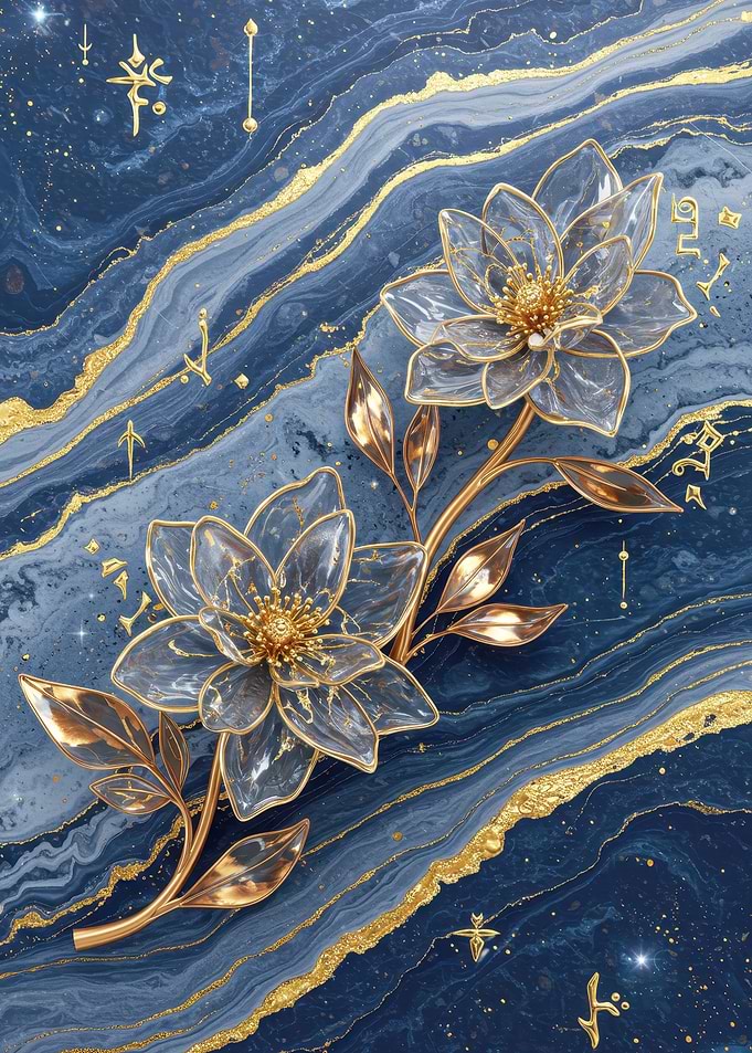 Blue and Gold Floral Abstract