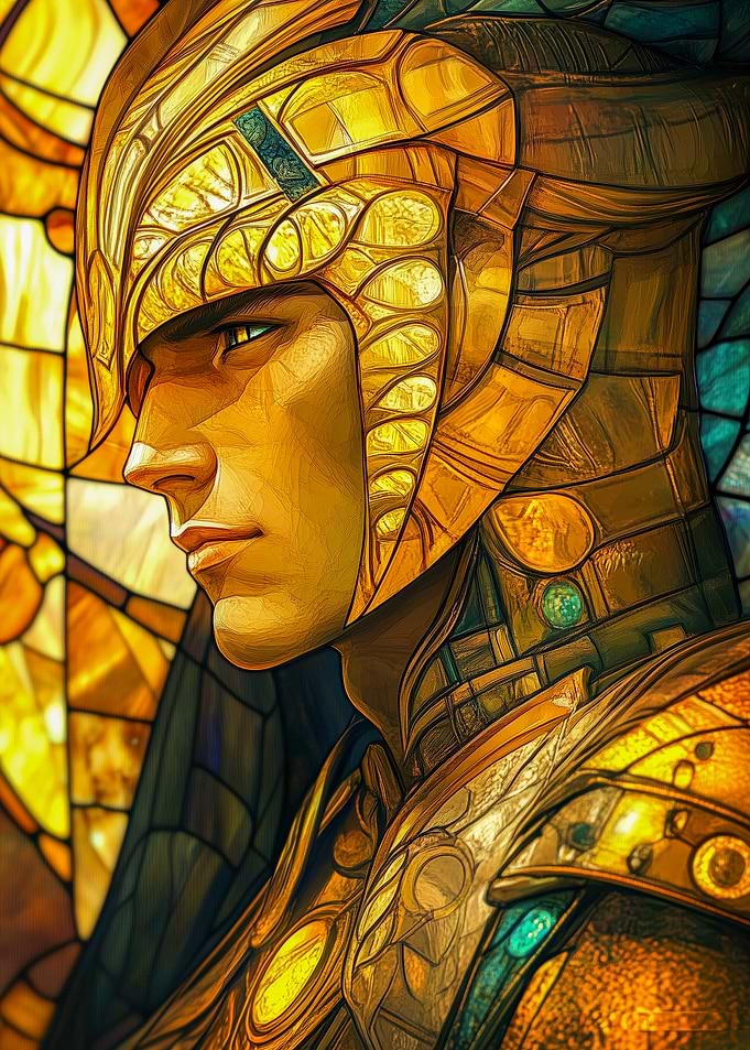 Golden Warrior Stained Glass Portrait
