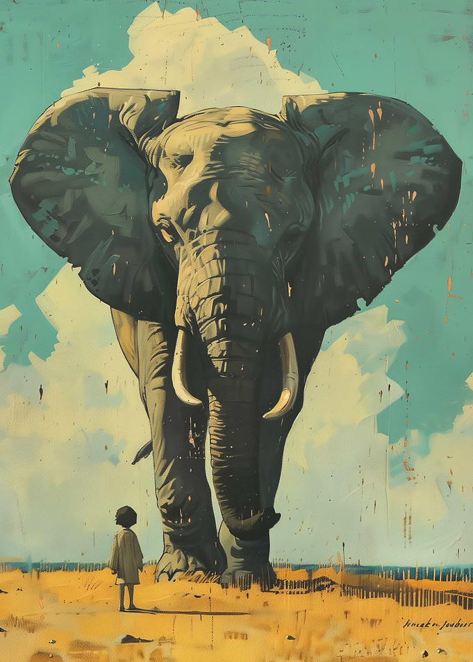 Elephant and Child Painting