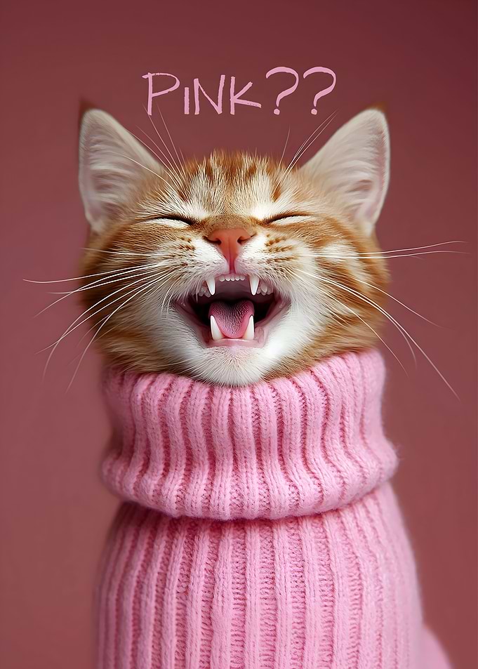 Laughing Cat In Pink Sweater