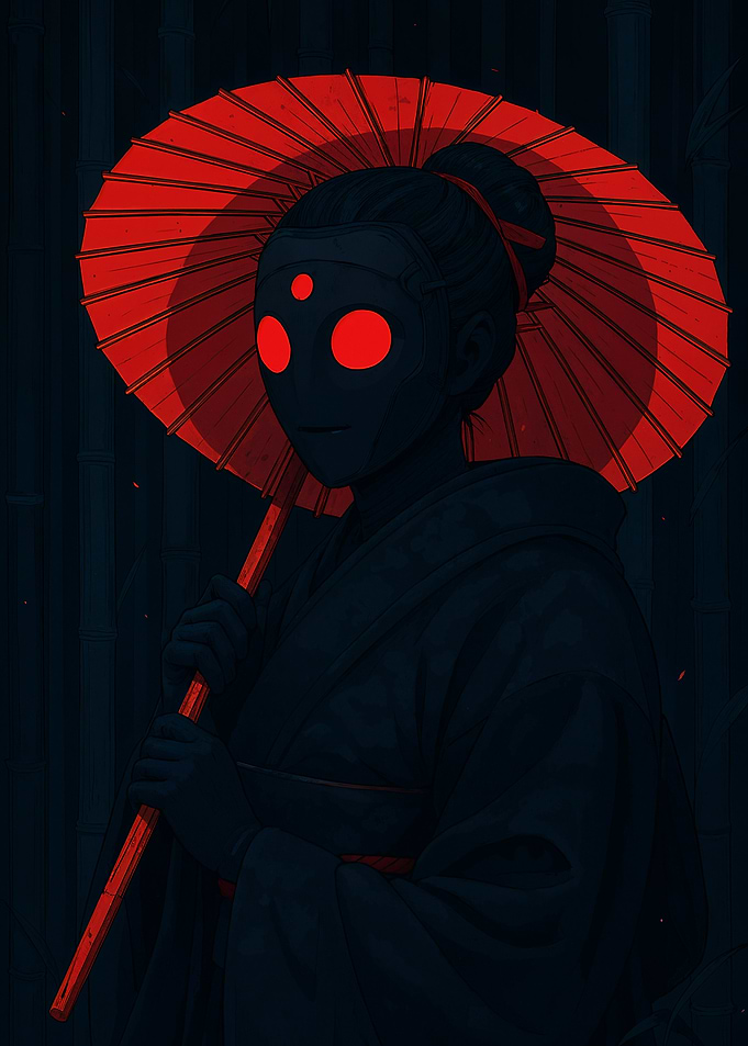Mysterious Woman with Red Umbrella