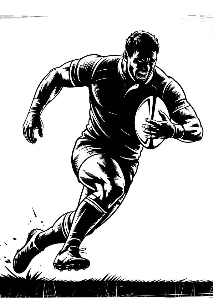 Rugby Player Running with Ball
