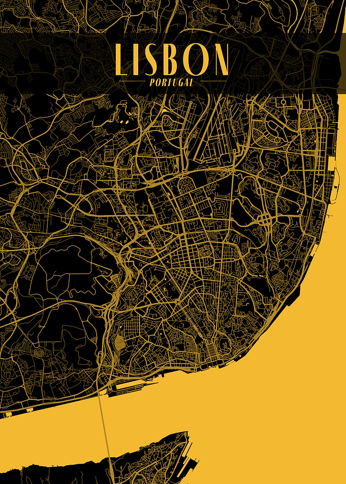 Lisbon Golden Map Art