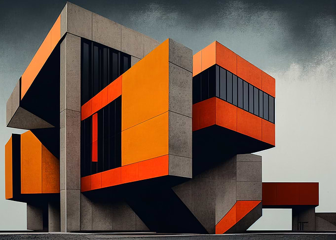 Burnt Orange and Grey Brutalist Architecture Design