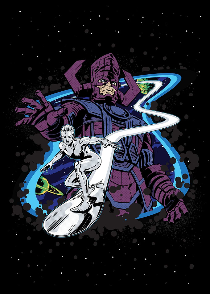Galactus and Silver Surfer Cosmic Illustration