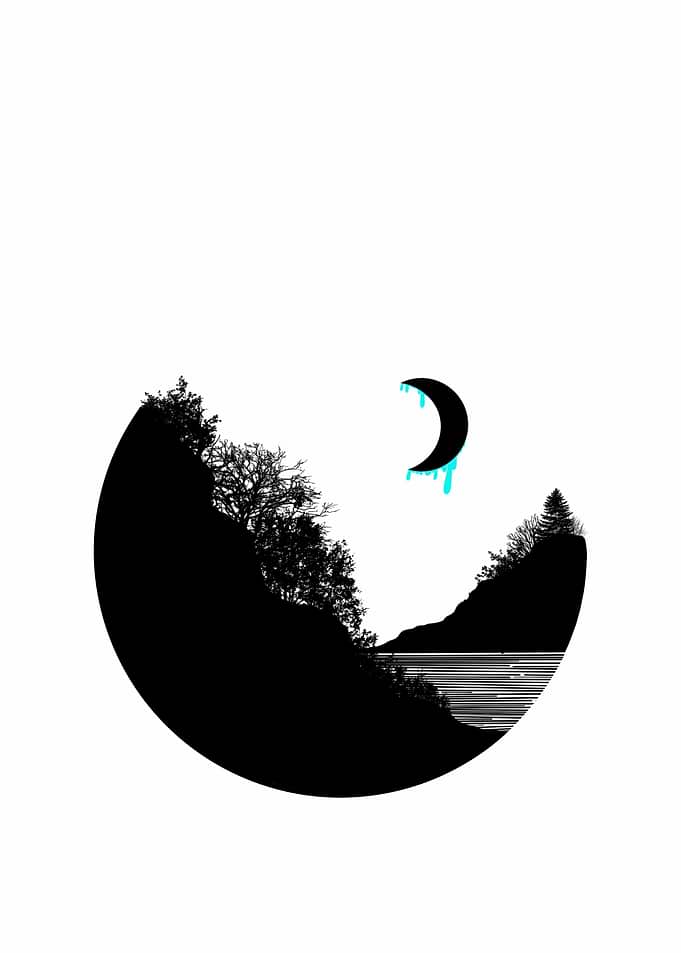 Minimalist Landscape with Dripping Moon