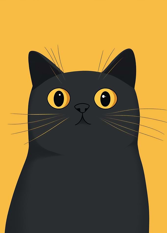 Cartoon Black Cat on Yellow Background