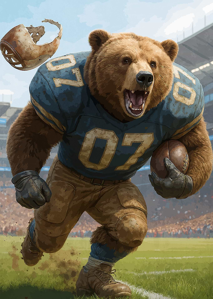 Bear Football Player Running with Ball
