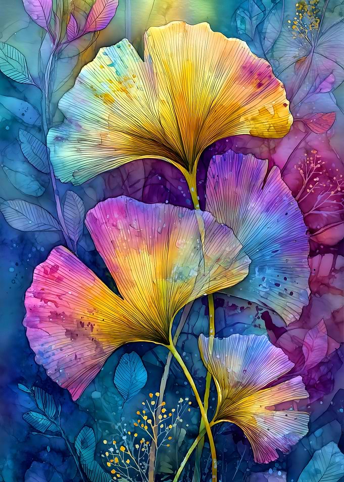 Colorful Ginkgo Leaves Watercolor Painting
