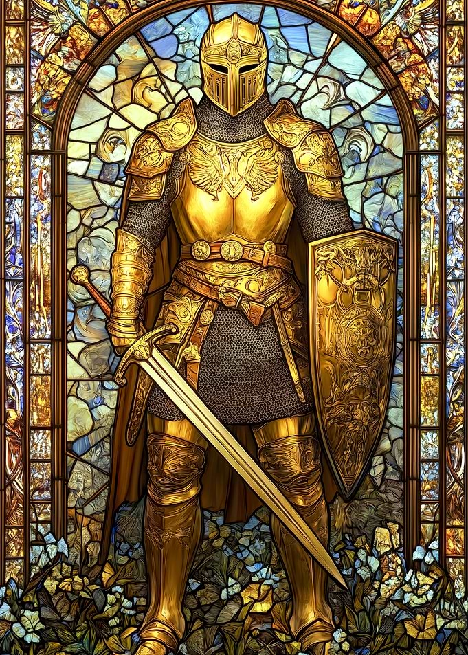 Golden Knight Stained Glass Art