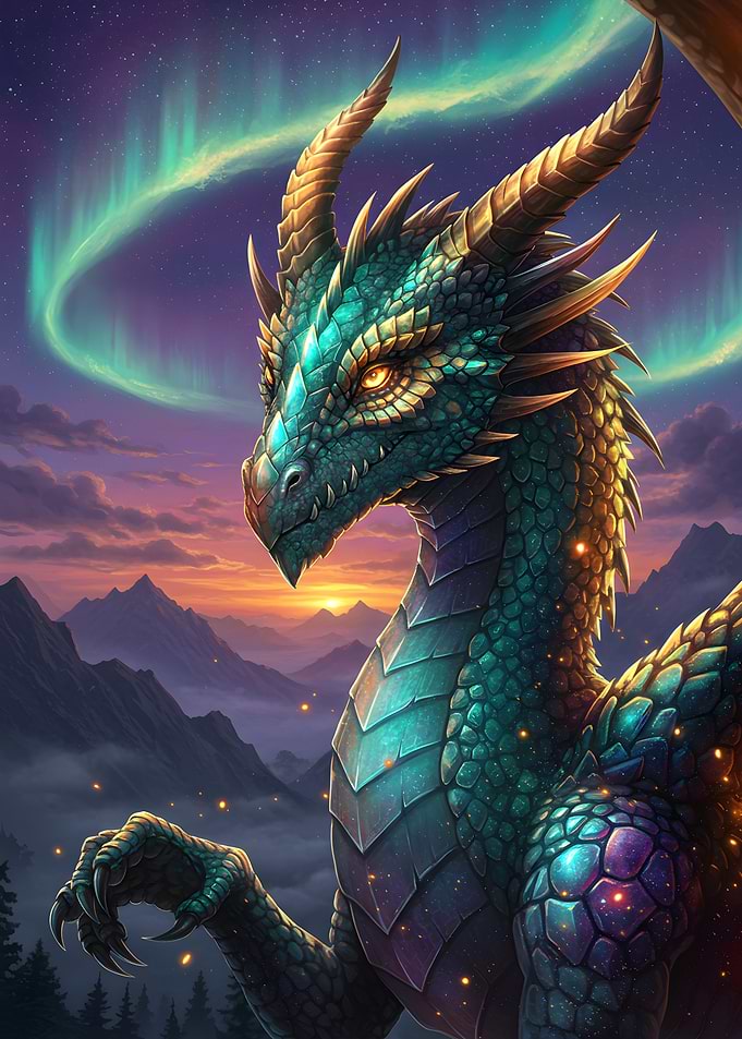 Majestic Dragon with Aurora Borealis