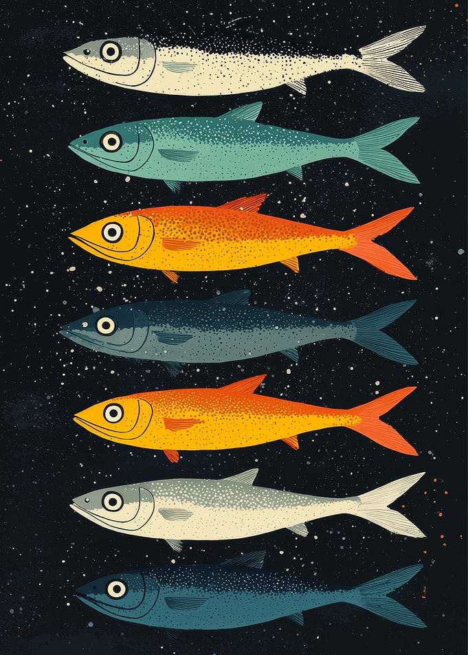 Colorful Fish Pattern on Dark Background | Night Fish