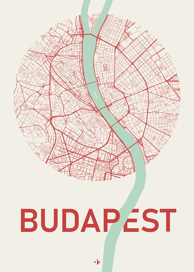 Map of Budapest - Streets - Prarie color