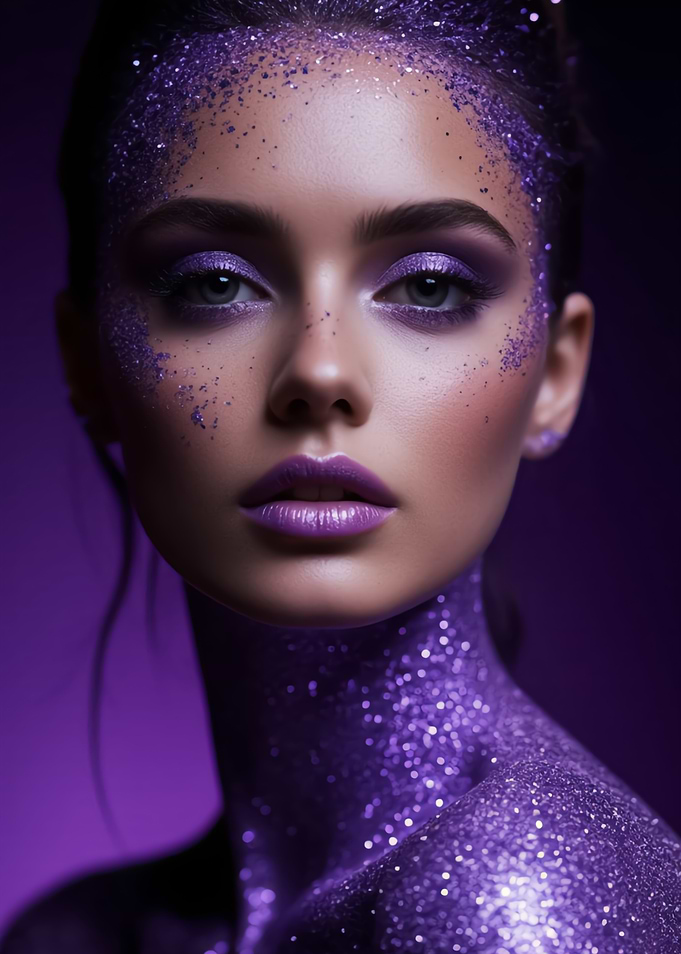 Woman with Purple Glitter Makeup