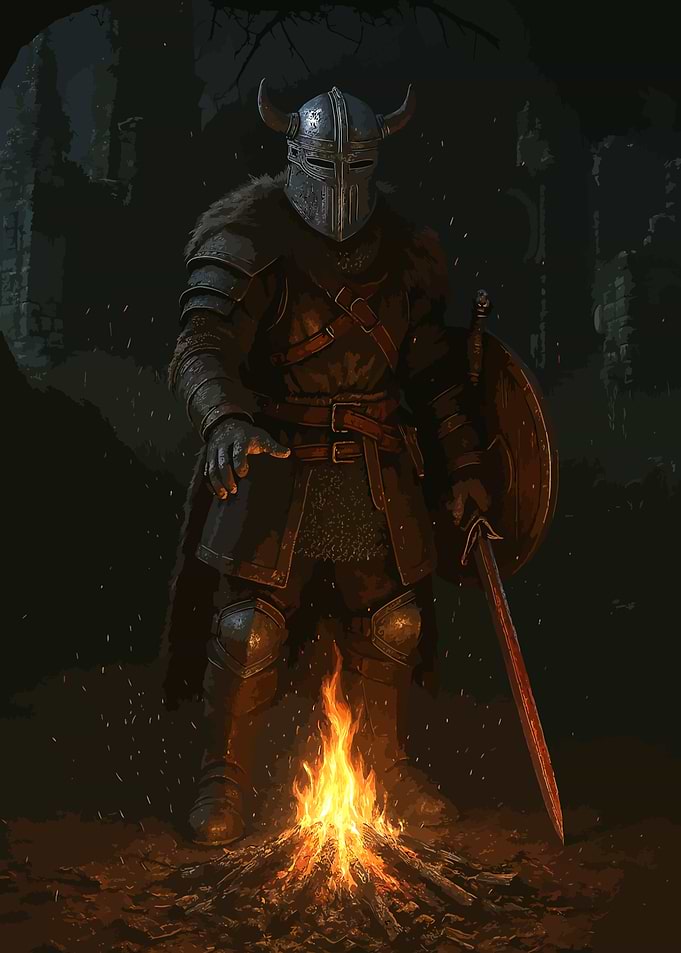 Armored Warrior by Campfire