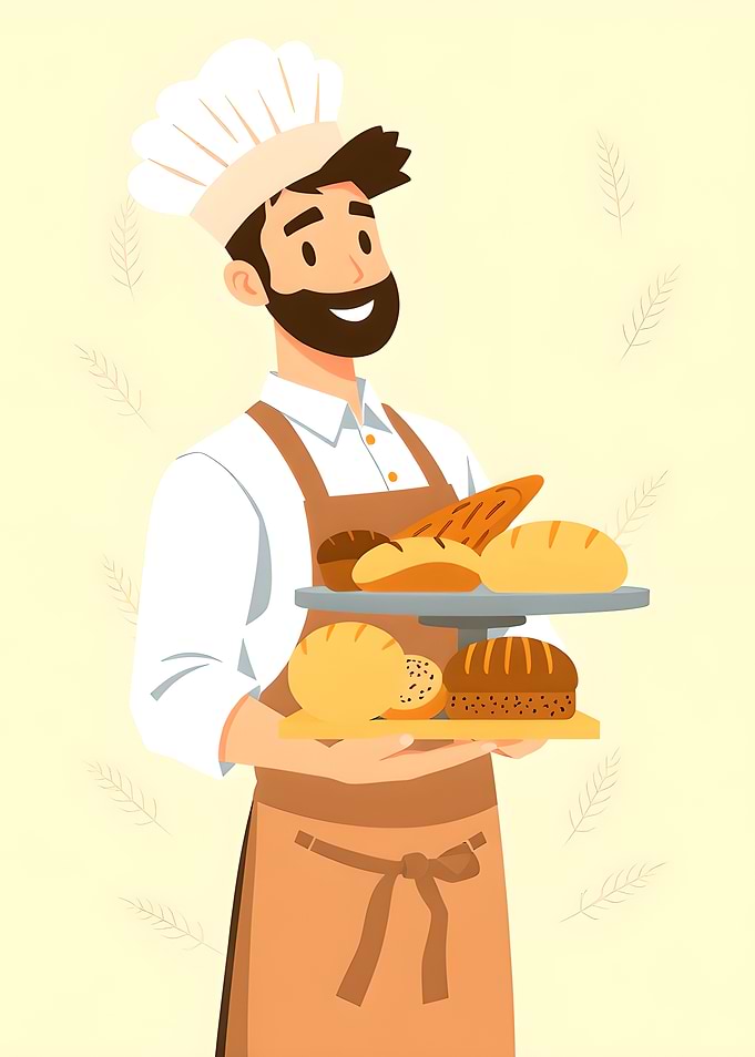 Happy Baker with Bread Illustration