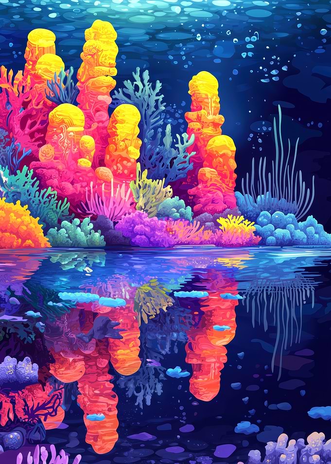Colorful Dreamy Coral Reef Underwater Scene