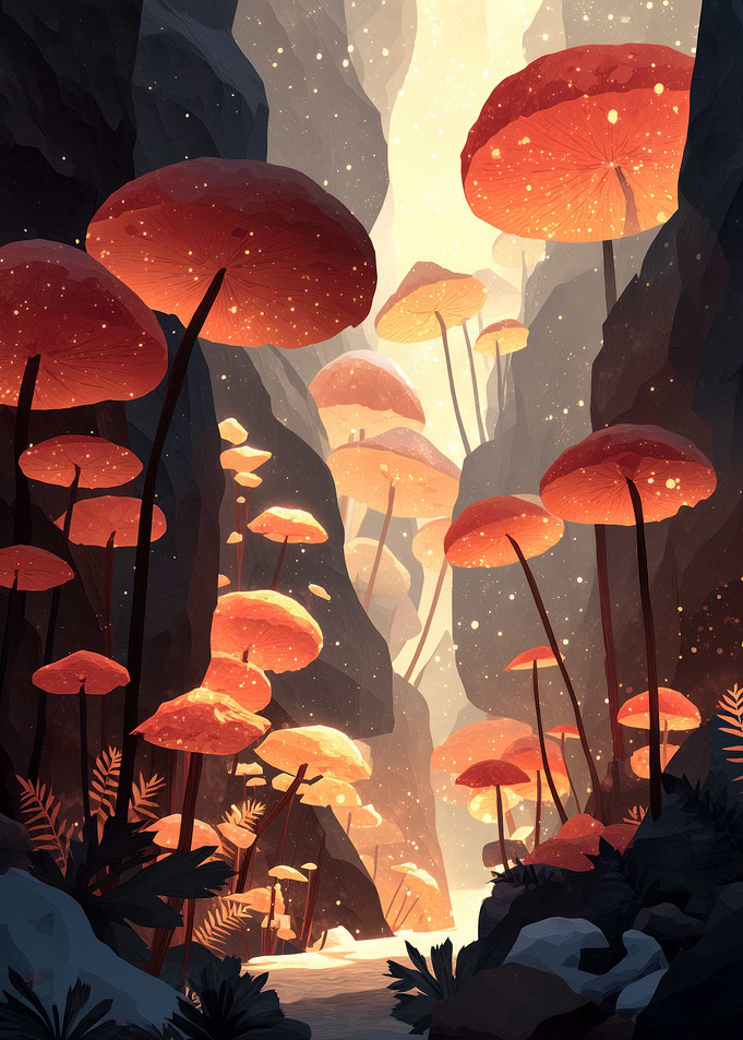 Glowing Mushroom Cliff Forest Landscape
