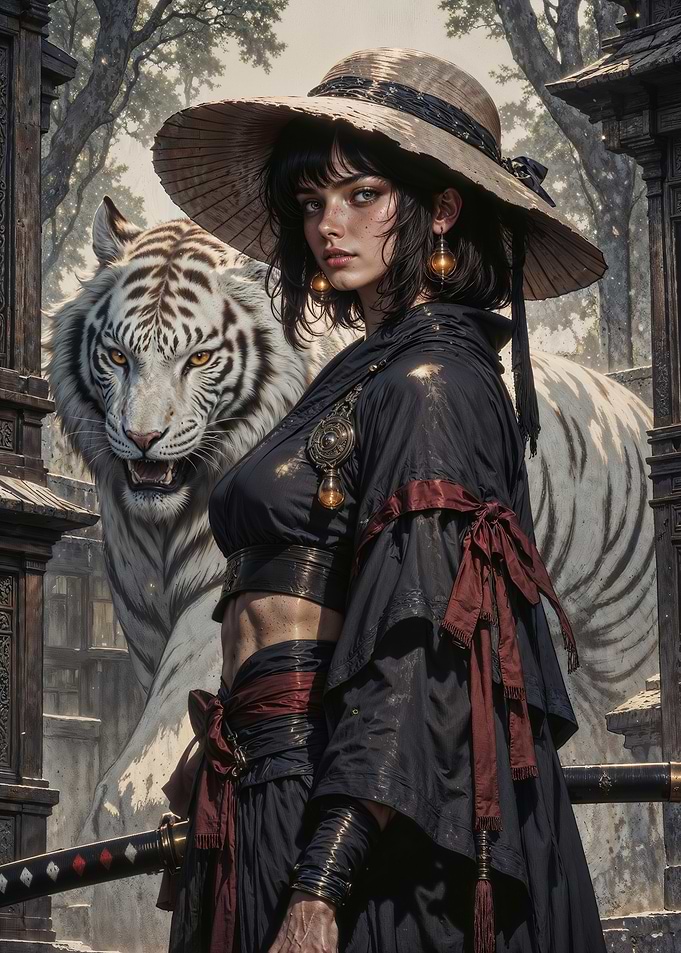 Warrior Woman with White Tiger
