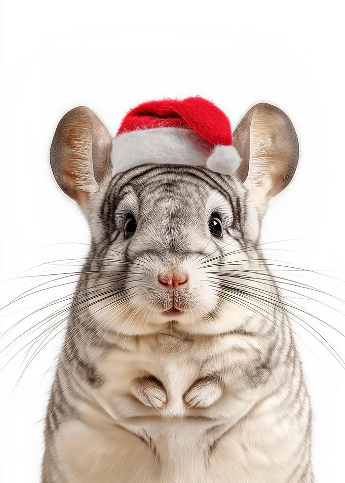Chinchilla wearing a Santa hat
