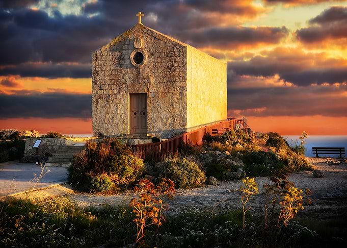 Dingli Stone Chapel at Sunset in Malta