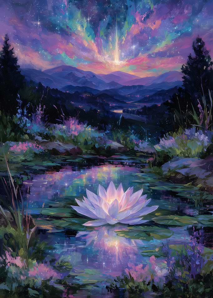 Lotus Flower in a Magical Landscape