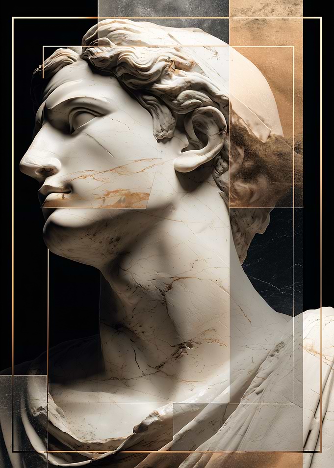 Marble Bust with Geometric Overlay
