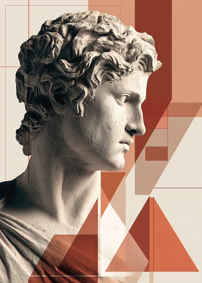 Classical Sculpture with Geometric Overlay