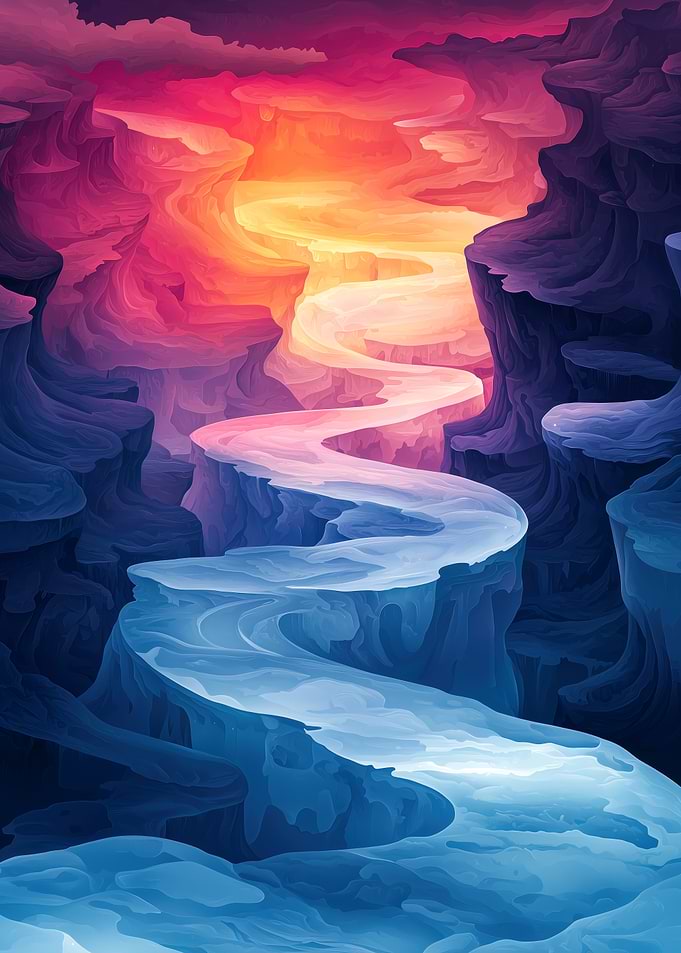 Abstract Canyon Landscape with Winding Path