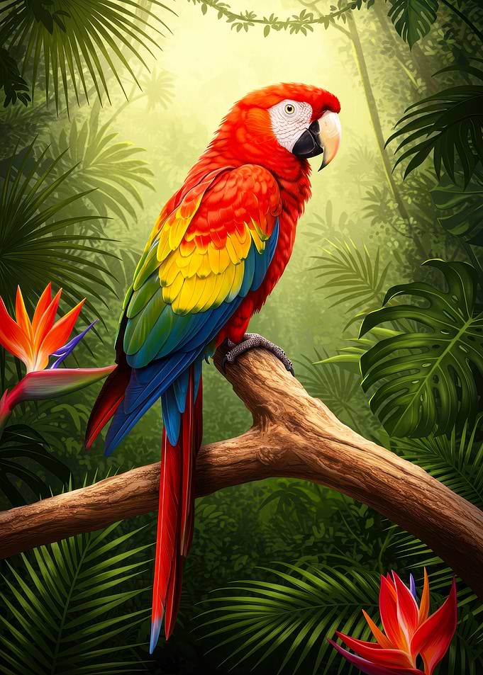 Colorful Macaw in Lush Jungle Setting