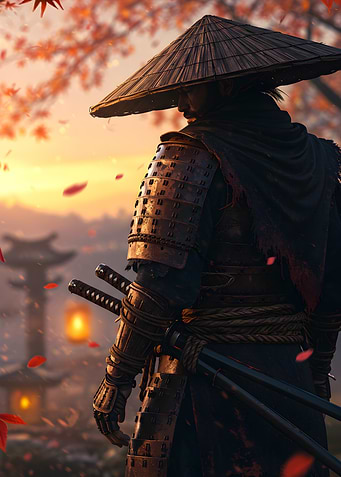 Samurai in Autumn Landscape