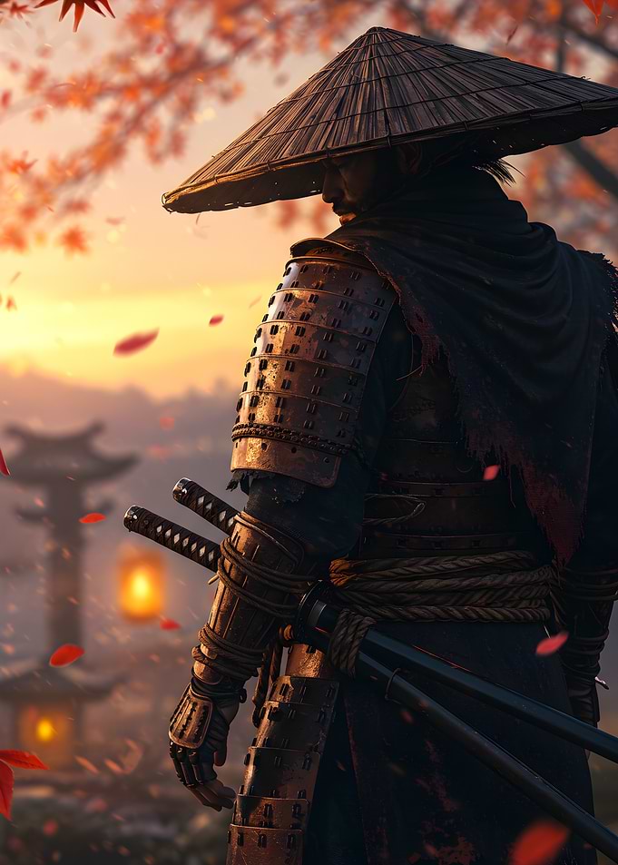 Samurai in Autumn Landscape
