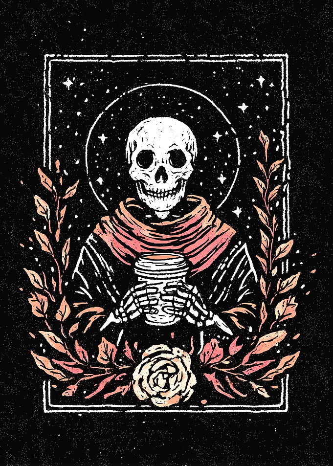 Skeleton Coffee Drinker