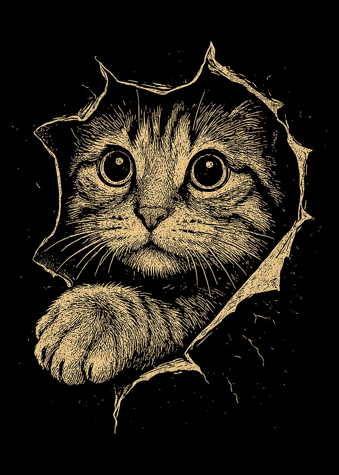 Cat Poking Through Hole Illustration