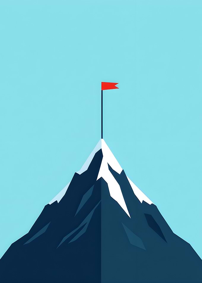 Mountain Peak with Flag Illustration