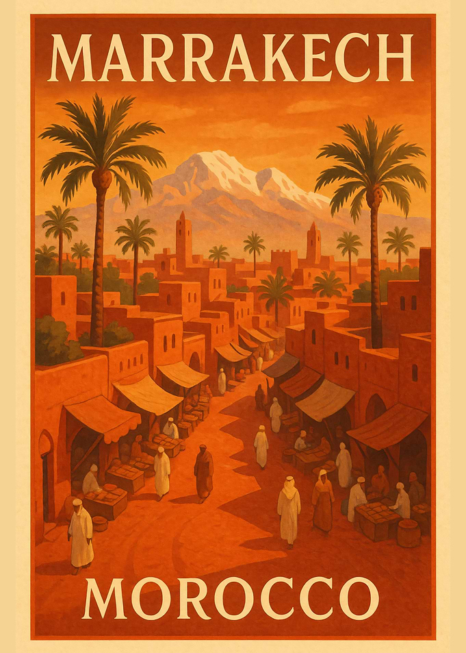 Marrakech, Morocco Travel Poster