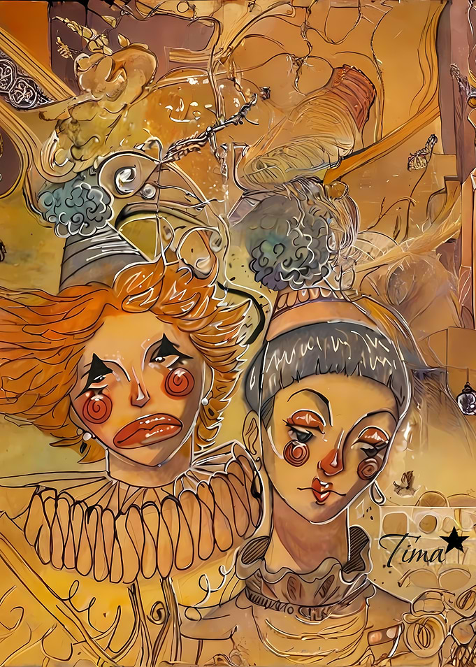 Two Clowns in Golden Hues