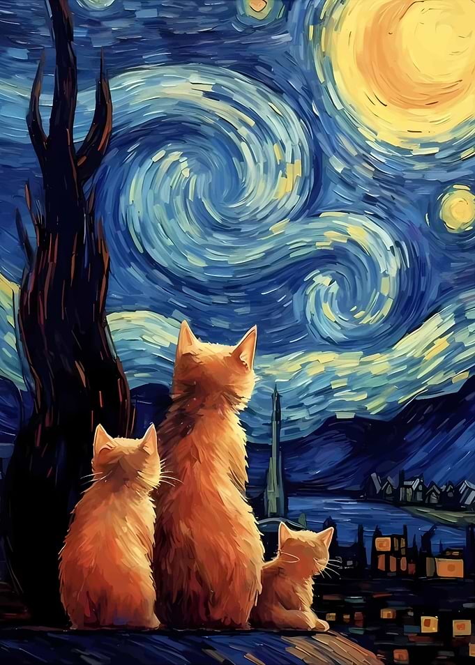 Starry Night And Cat