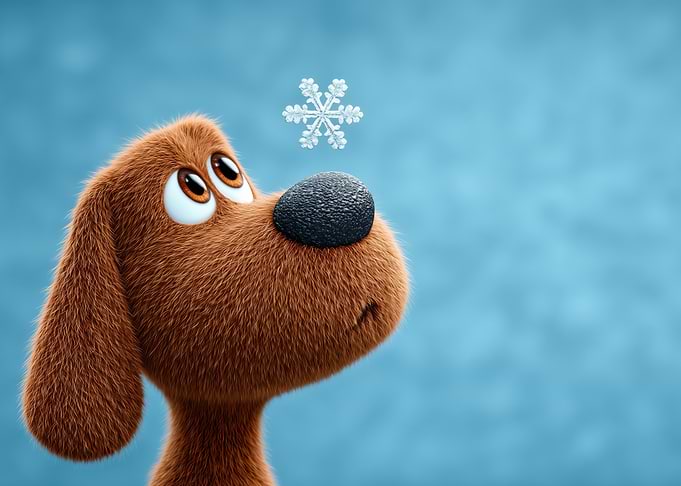 Cartoon Dog with Snowflake on Nose