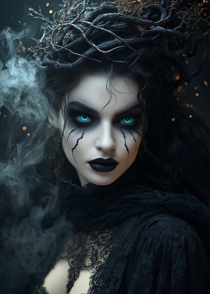 Dark Witch Portrait with Glowing Eyes