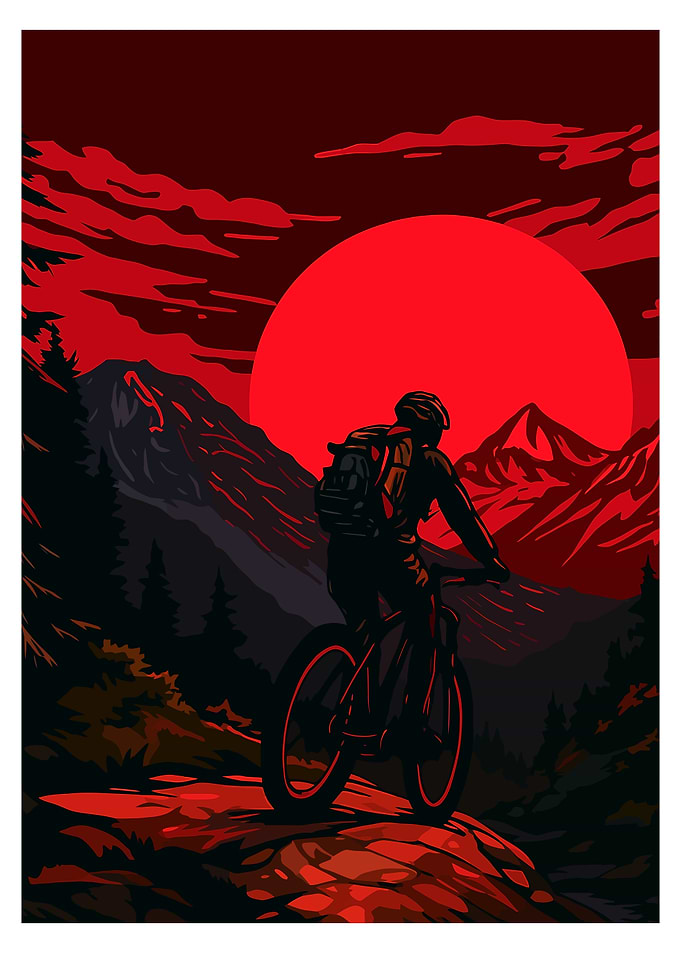 Mountain Biker at Sunset Illustration