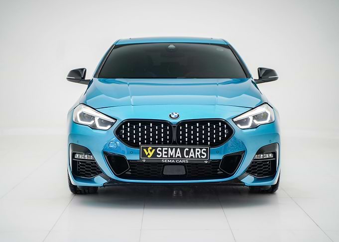 Front View of a Blue BMW