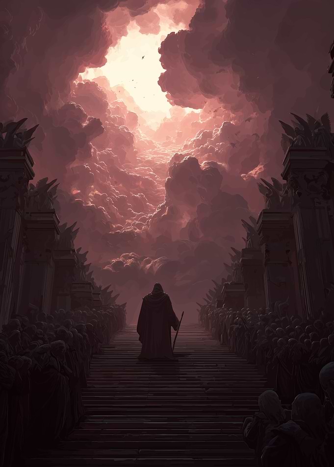 Monk on Stairs to Cloudy Heaven