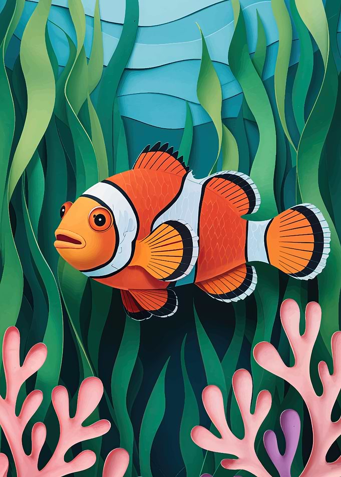 Clownfish in Coral Reef Paper Art
