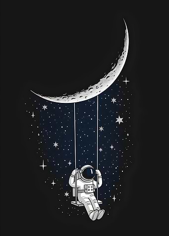 Astronaut on Moon Swing in Space